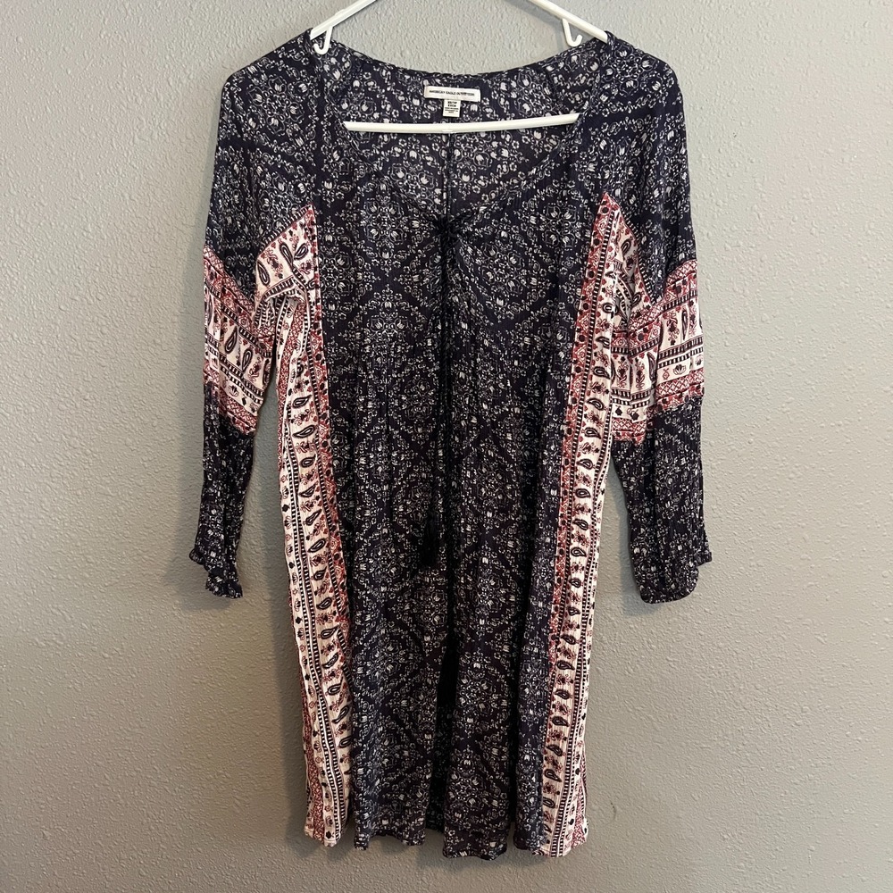 American Eagle‎ 3/4 Sleeve Floral Peasant Boho Cottagecore Mini Dress Size M